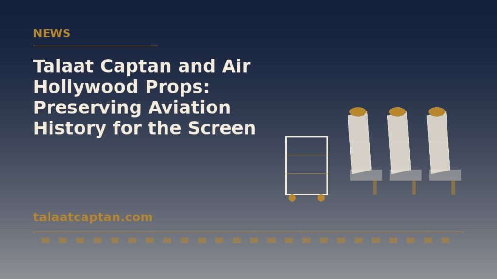 Illustration of a row of airline seats and a galley cart, for Talaat Captan and Air Hollywood Props