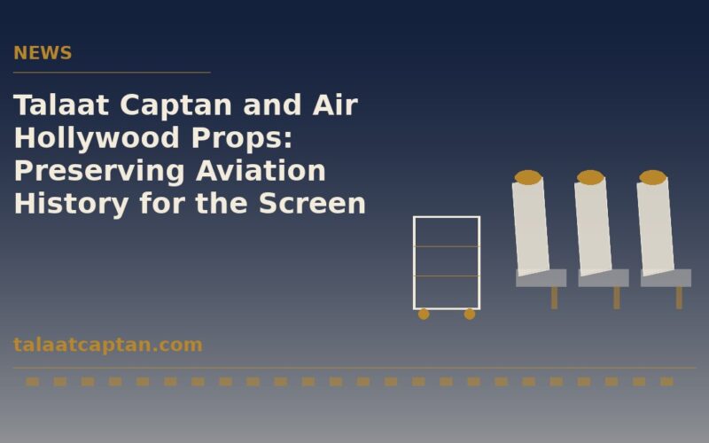 Illustration of a row of airline seats and a galley cart, for Talaat Captan and Air Hollywood Props