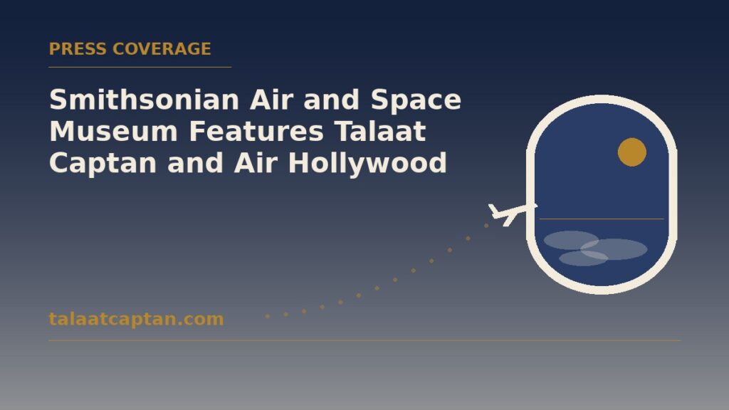Illustration of an airplane window and a climbing flight path, for the Smithsonian Air and Space Museum feature on Talaat Captan and Air Hollywood